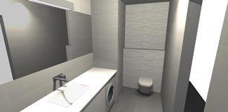 Barevný návrh dlažby a vybavení rekonstruované toalety